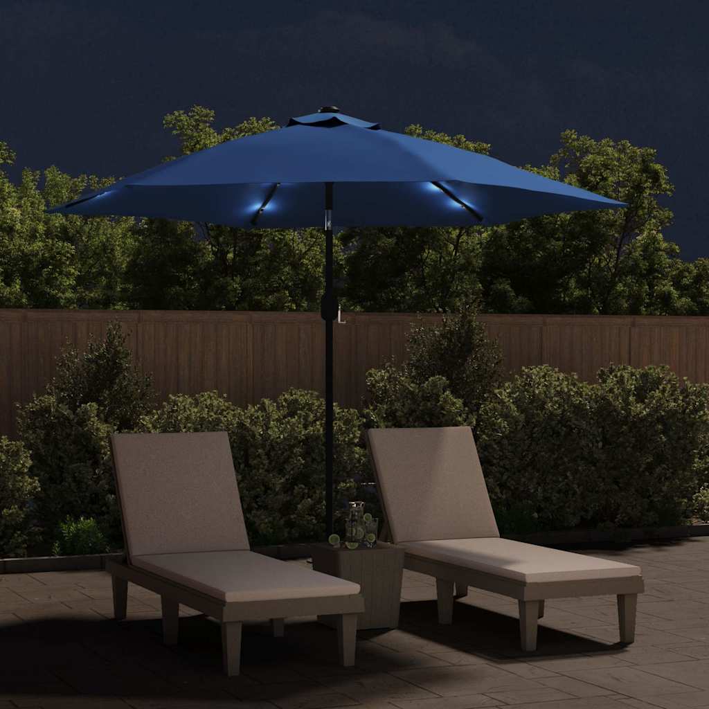 vidaXL Outdoor Parasol with LED Lights and Steel Pole 300 cm Azure