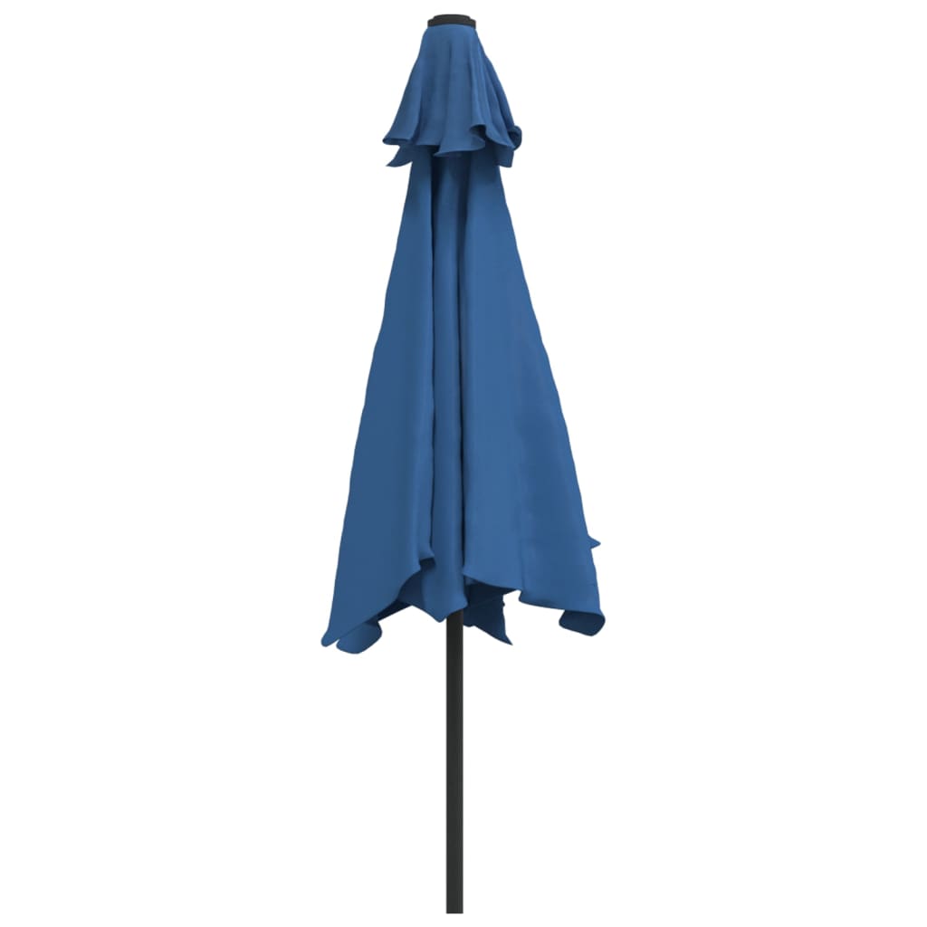 vidaXL Garden Parasol with LED Lights and Steel Pole 300 cm Azure
