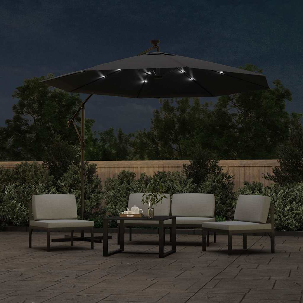 vidaXL Cantilever Garden Parasol with LED Lights&Pole 300 cm Black