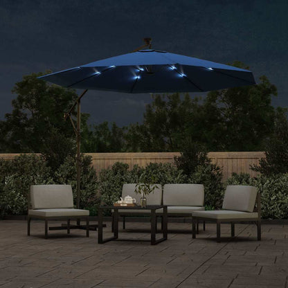 vidaXL Cantilever Garden Parasol with LED Lights&Pole 300 cm Azure