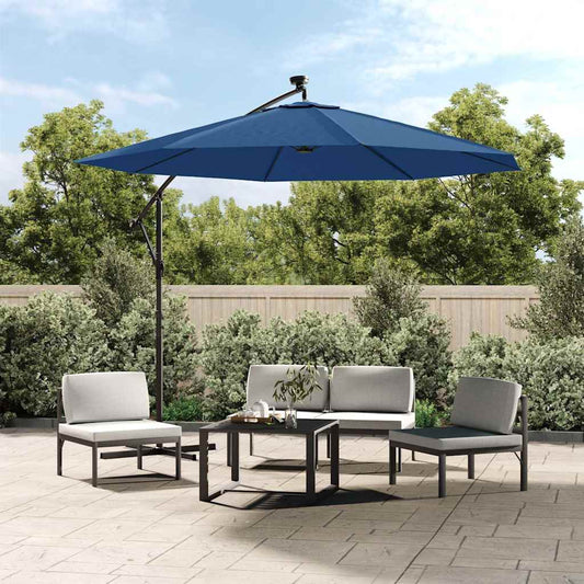 vidaXL Cantilever Garden Parasol with LED Lights&Pole 300 cm Azure