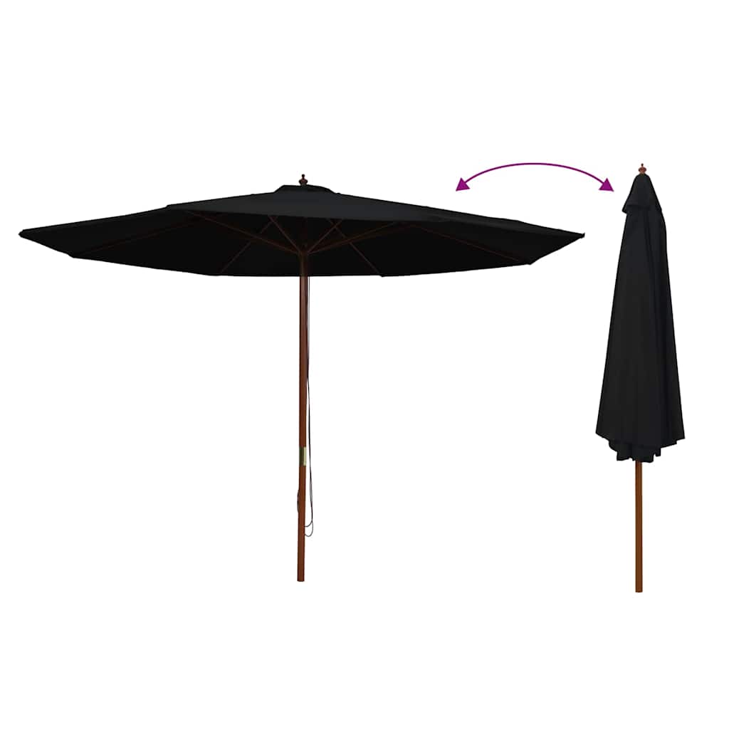 vidaXL Garden Parasol | Black | Bamboo, hardwood, polyester | Large | Foldable