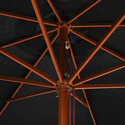 vidaXL Garden Parasol with Wooden Pole 350 cm Black