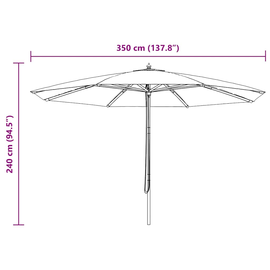 vidaXL Garden Parasol with Wooden Pole 350 cm Black