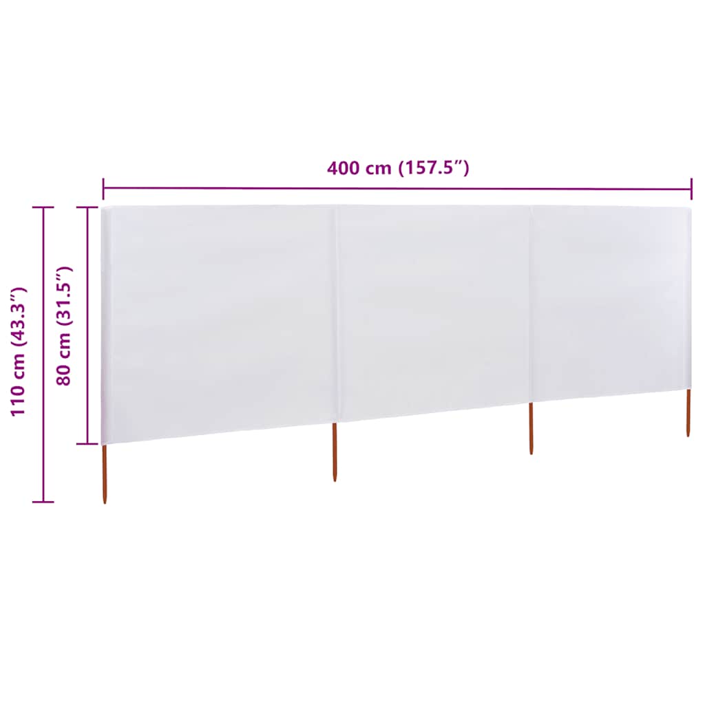 vidaXL 3-panel Wind Screen Fabric 400x80 cm Sand White