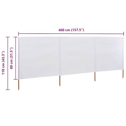 vidaXL 3-panel Wind Screen Fabric 400x80 cm Sand White