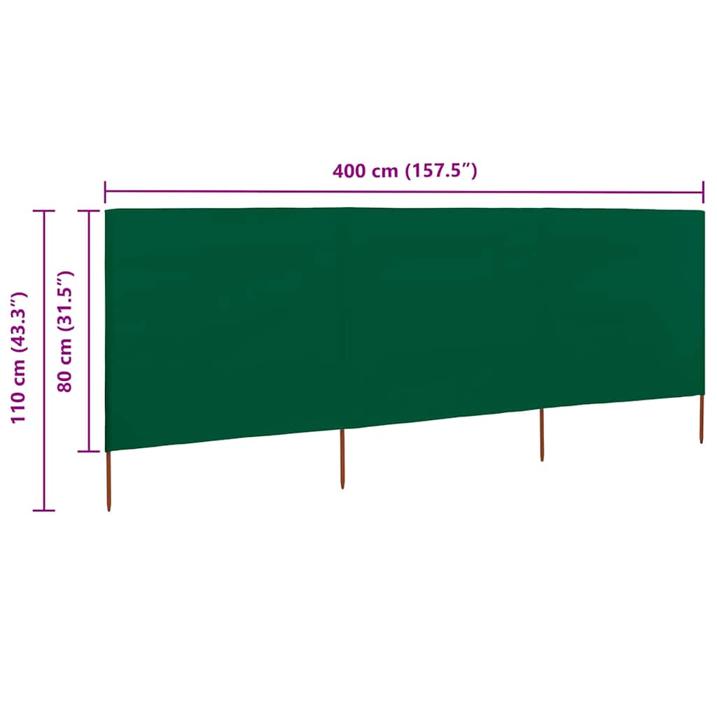 vidaXL 3-panel Wind Screen Fabric 400x80 cm Green