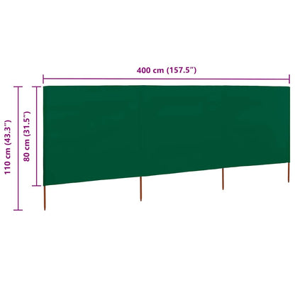 47141 vidaXL 3-panel Wind Screen Fabric 400x80 cm Green