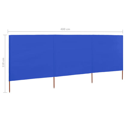 vidaXL 3-panel Wind Screen Fabric 400x80 cm Azure Blue