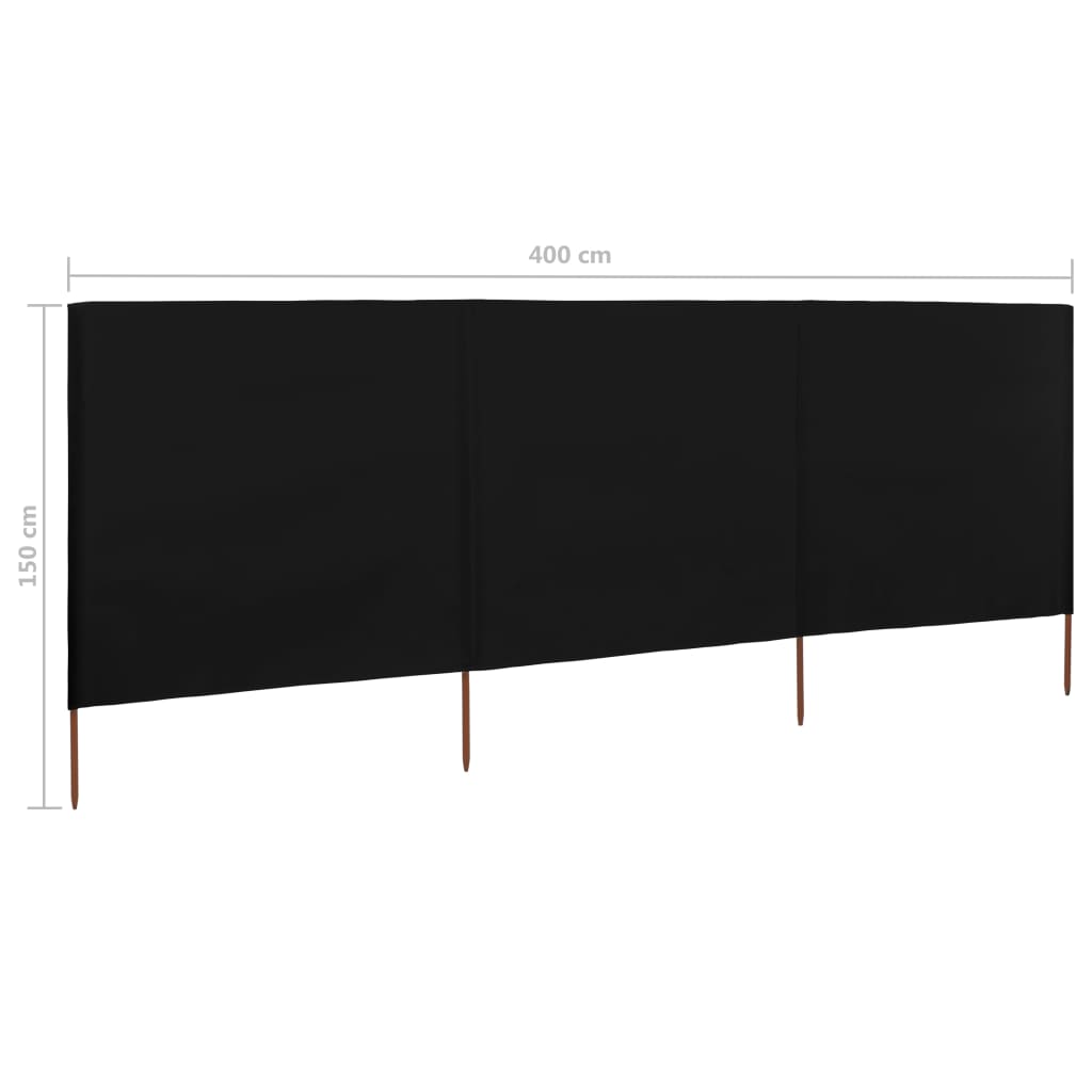vidaXL 3-panel Wind Screen Fabric 400x120 cm Black