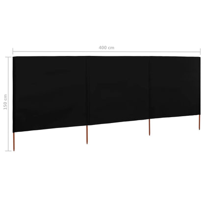 vidaXL 3-panel Wind Screen Fabric 400x120 cm Black