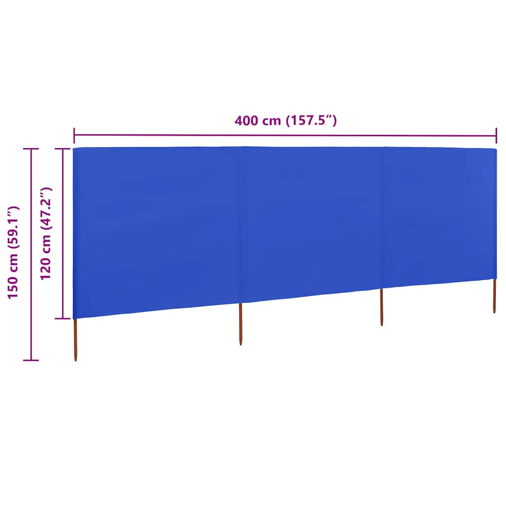 vidaXL 3-panel Wind Screen Fabric 400x120 cm Azure Blue