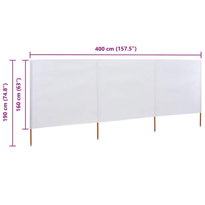 47148 vidaXL 3-panel Wind Screen Fabric 400x160 cm Sand White