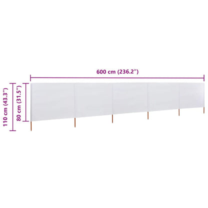 vidaXL 5-panel Wind Screen Fabric 600x80 cm Sand White