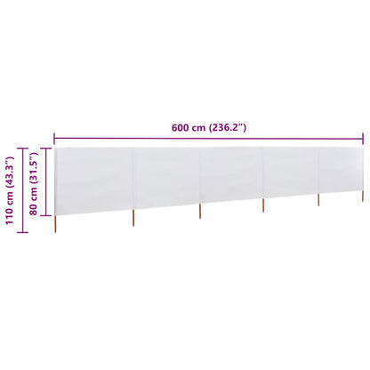 47154 vidaXL 5-panel Wind Screen Fabric 600x80 cm Sand White