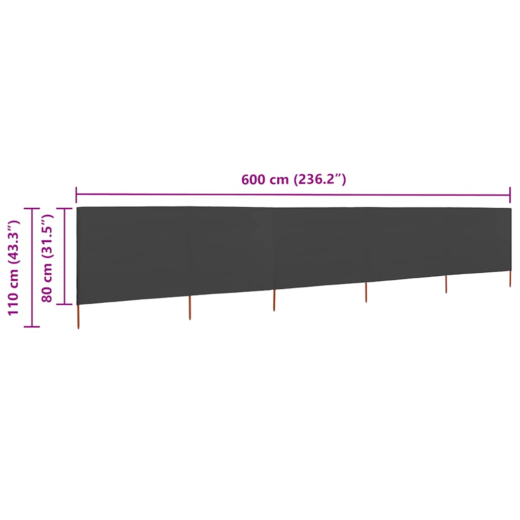 vidaXL 5-panel Wind Screen Fabric 600x80 cm Anthracite