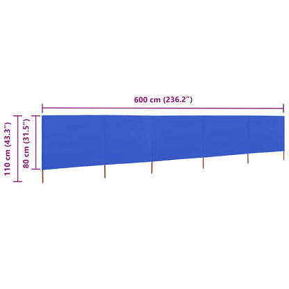vidaXL 5-panel Wind Screen Fabric 600x80 cm Azure Blue