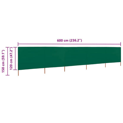 47161 vidaXL 5-panel Wind Screen Fabric 600x120 cm Green