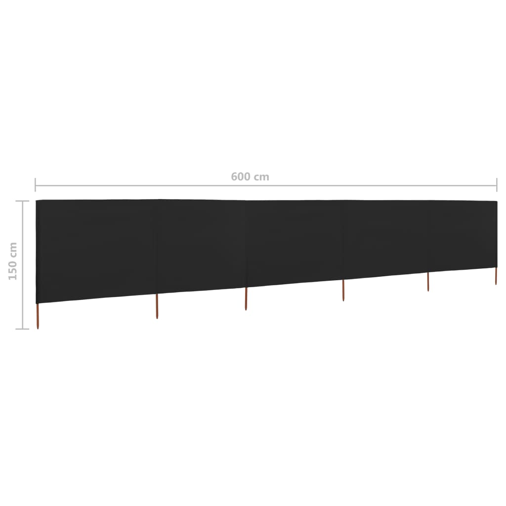 vidaXL 5-panel Wind Screen Fabric 600x120 cm Black
