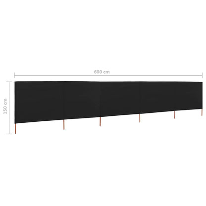 vidaXL 5-panel Wind Screen Fabric 600x120 cm Black
