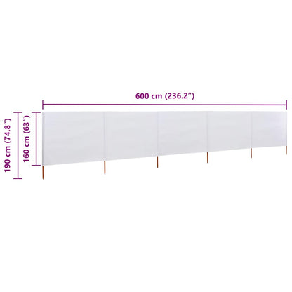 vidaXL 5-panel Wind Screen Fabric 600x160 cm Sand White