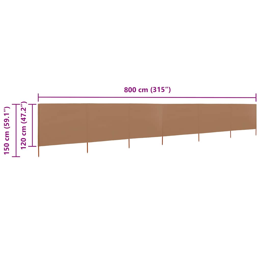 vidaXL 6-panel Wind Screen Fabric 800x120 cm Taupe