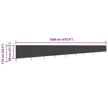 vidaXL 9-panel Wind Screen Fabric 1200x80 cm Anthracite