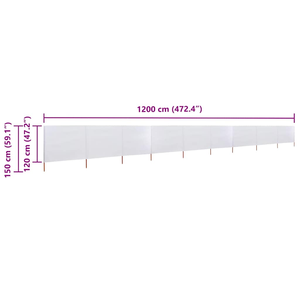 vidaXL 9-panel Wind Screen Fabric 1200x120 cm Sand White