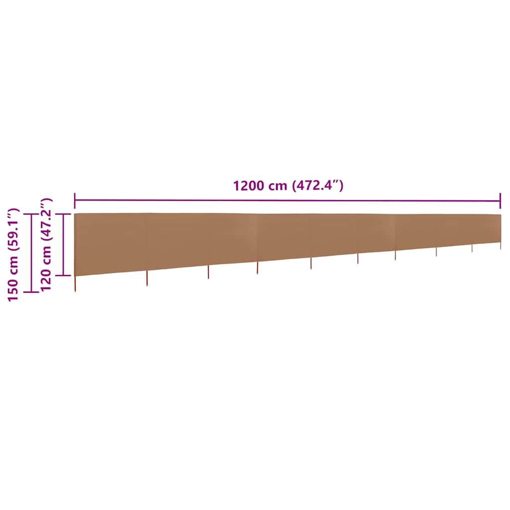 vidaXL 9-panel Wind Screen Fabric 1200x120 cm Taupe