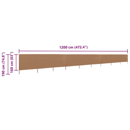 vidaXL 9-panel Wind Screen Fabric 1200x160 cm Taupe