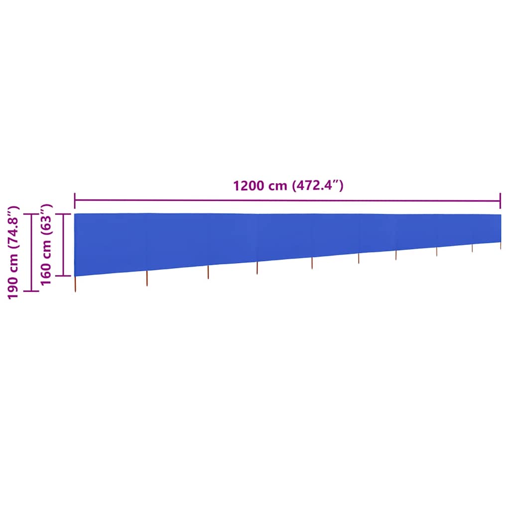 vidaXL 9-panel Wind Screen Fabric 1200x160 cm Azure Blue