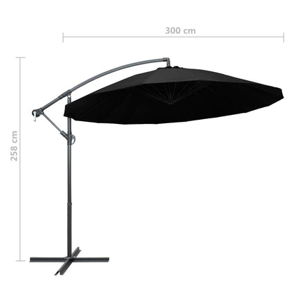vidaXL Hanging Garden Parasol Black 3 m Aluminium Pole