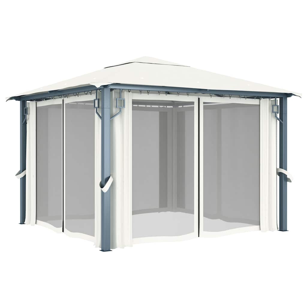 48042 vidaXL Gazebo with Curtain 300x300 cm Cream Aluminium