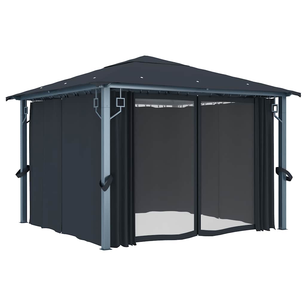 48043 vidaXL Gazebo with Curtain 300x300 cm Anthracite Aluminium