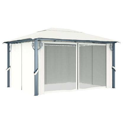 48044 vidaXL Gazebo with Curtain 400 x 300 cm Cream Aluminium
