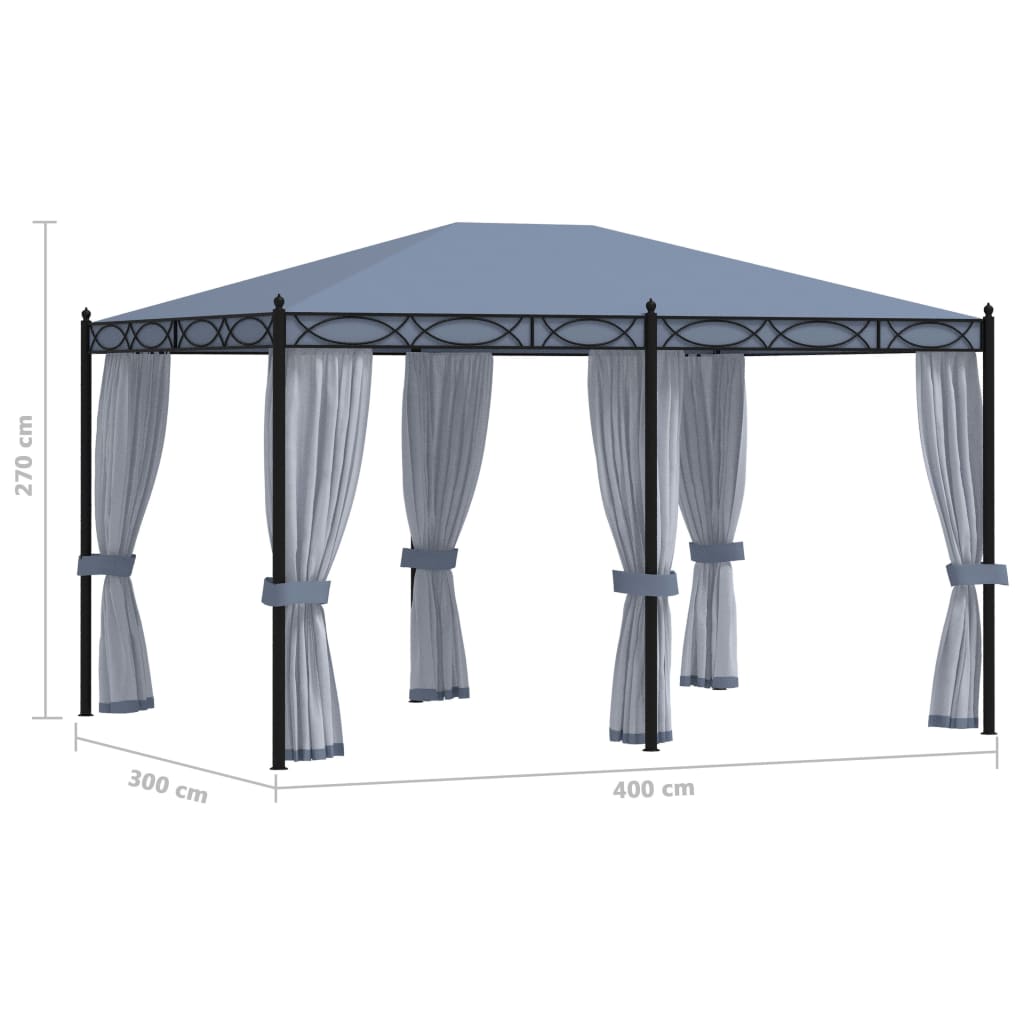 vidaXL Gazebo with Mesh Screens 3x4 m Anthracite Steel