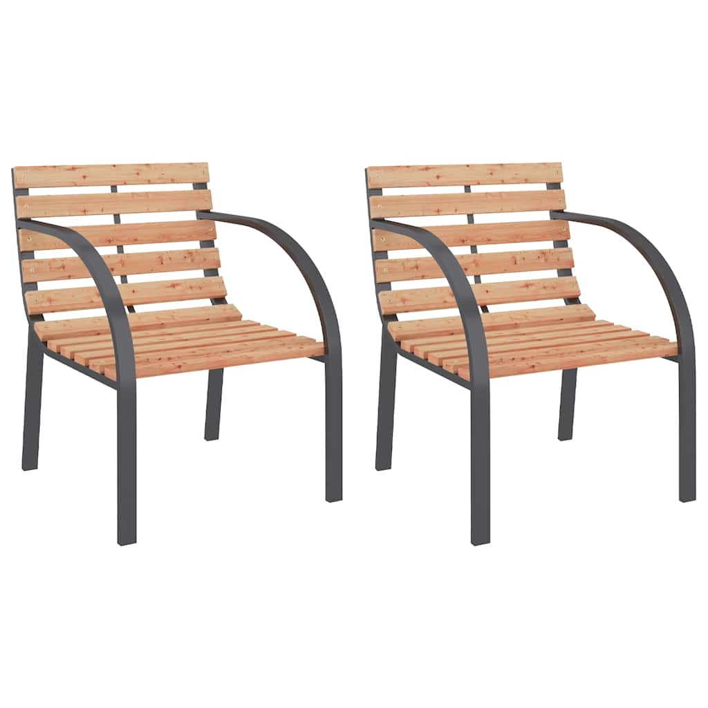 vidaXL Garden Chair | Set of 2 | Brown | Wood seat and backrest, steel frame