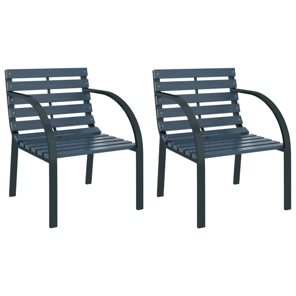 vidaXL Garden Chair | Set of 2 | Grey | Wood and Steel | Medium | Durable