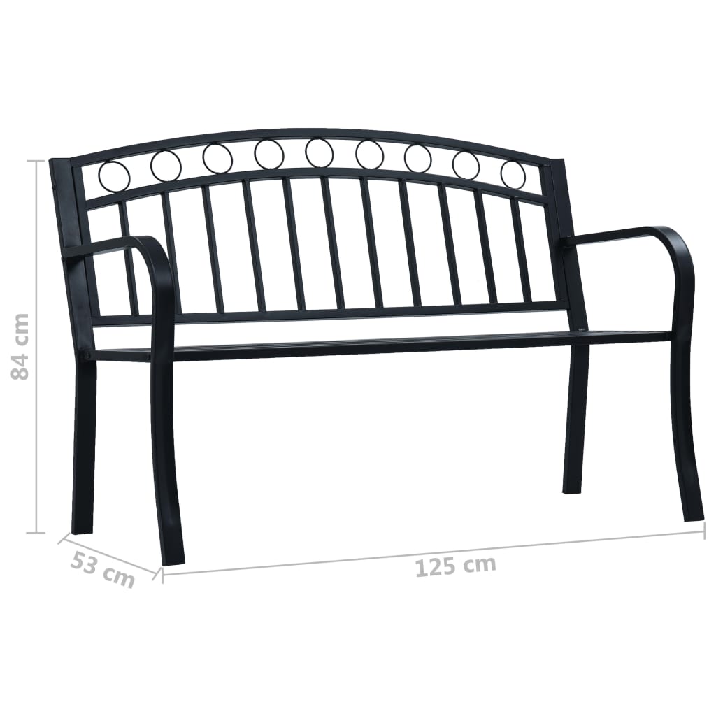 vidaXL Garden Bench | Black | Steel | 125 cm wide | Durable