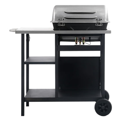 vidaXL Gas BBQ Grill with 3-layer Side Table Black and Silver