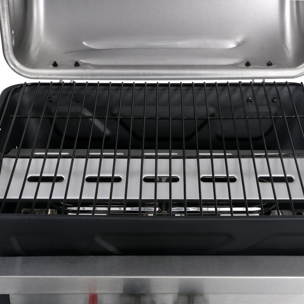 vidaXL Gas BBQ Grill with 3-layer Side Table Black and Silver