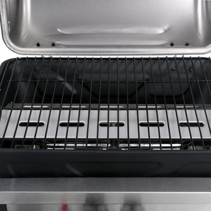 vidaXL Gas BBQ Grill with 3-layer Side Table Black and Silver