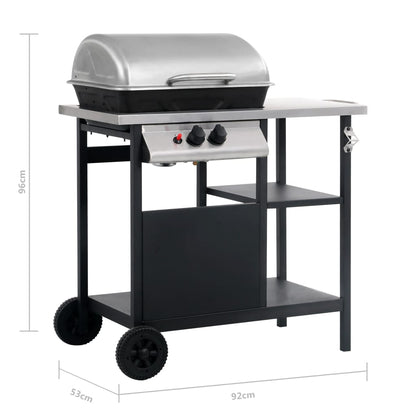 vidaXL Gas BBQ Grill with 3-layer Side Table Black and Silver