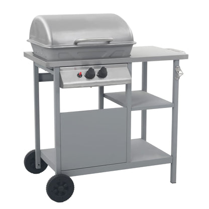 vidaXL Gas BBQ Grill with 3-layer Side Table Black and Silver