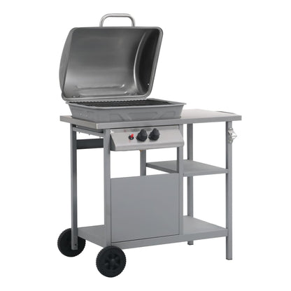 vidaXL Gas BBQ Grill with 3-layer Side Table Black and Silver