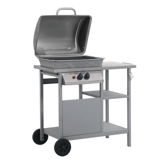 vidaXL Gas BBQ Grill with 3-layer Side Table Black and Silver