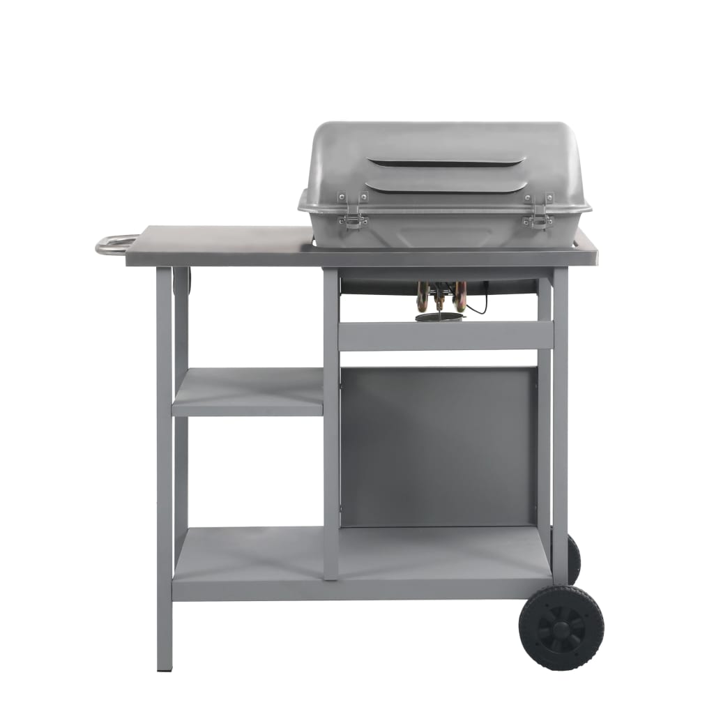 vidaXL Gas BBQ Grill with 3-layer Side Table Black and Silver