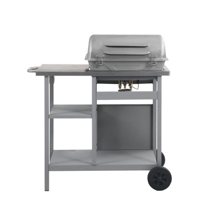 vidaXL Gas BBQ Grill with 3-layer Side Table Black and Silver