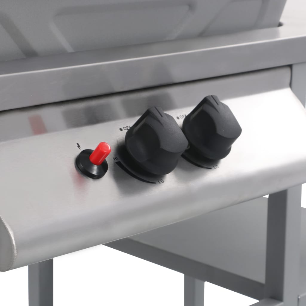 vidaXL Gas BBQ Grill with 3-layer Side Table Black and Silver