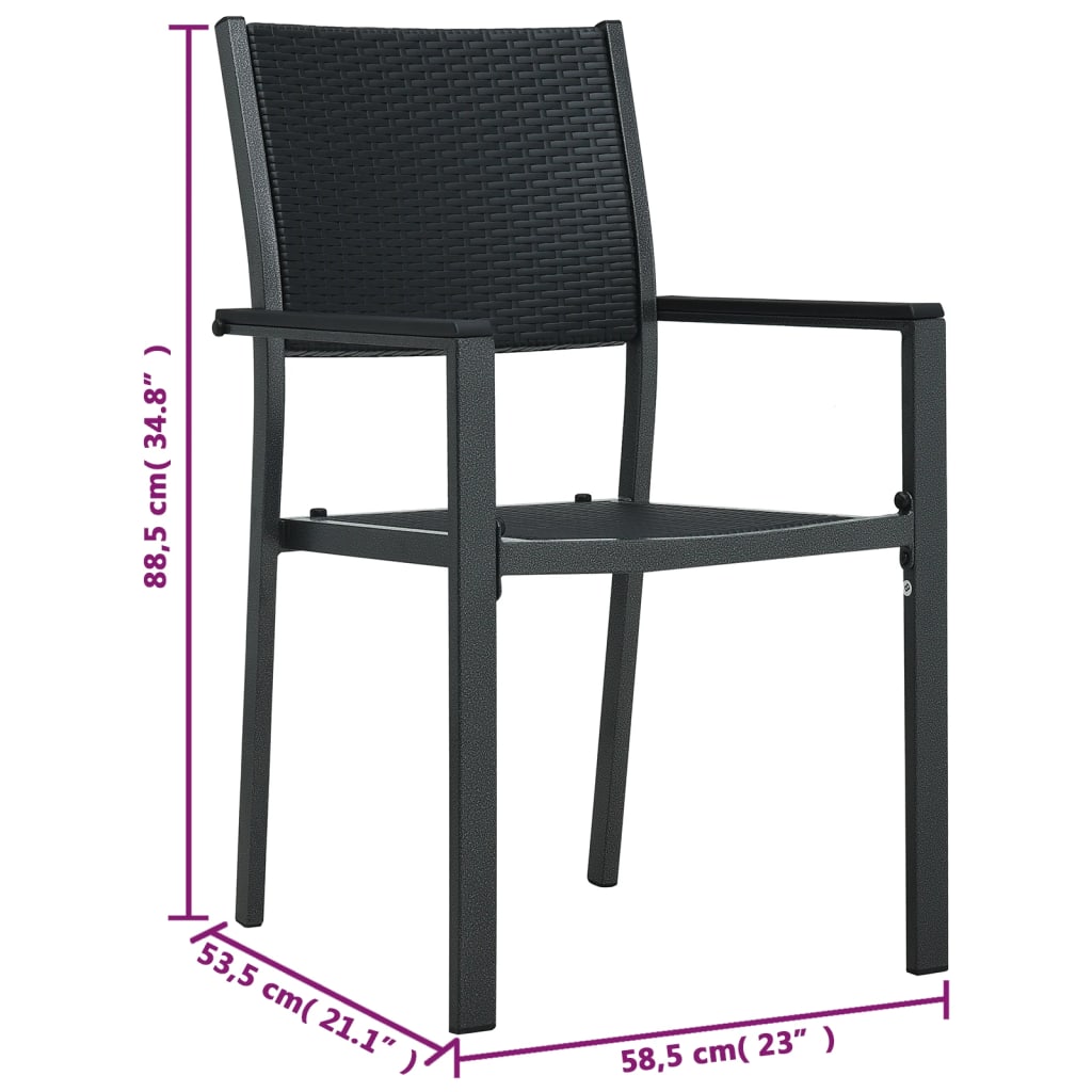 vidaXL Garden Chair | Set of 4 | Black | Plastic, Steel | Standard | Lightweight